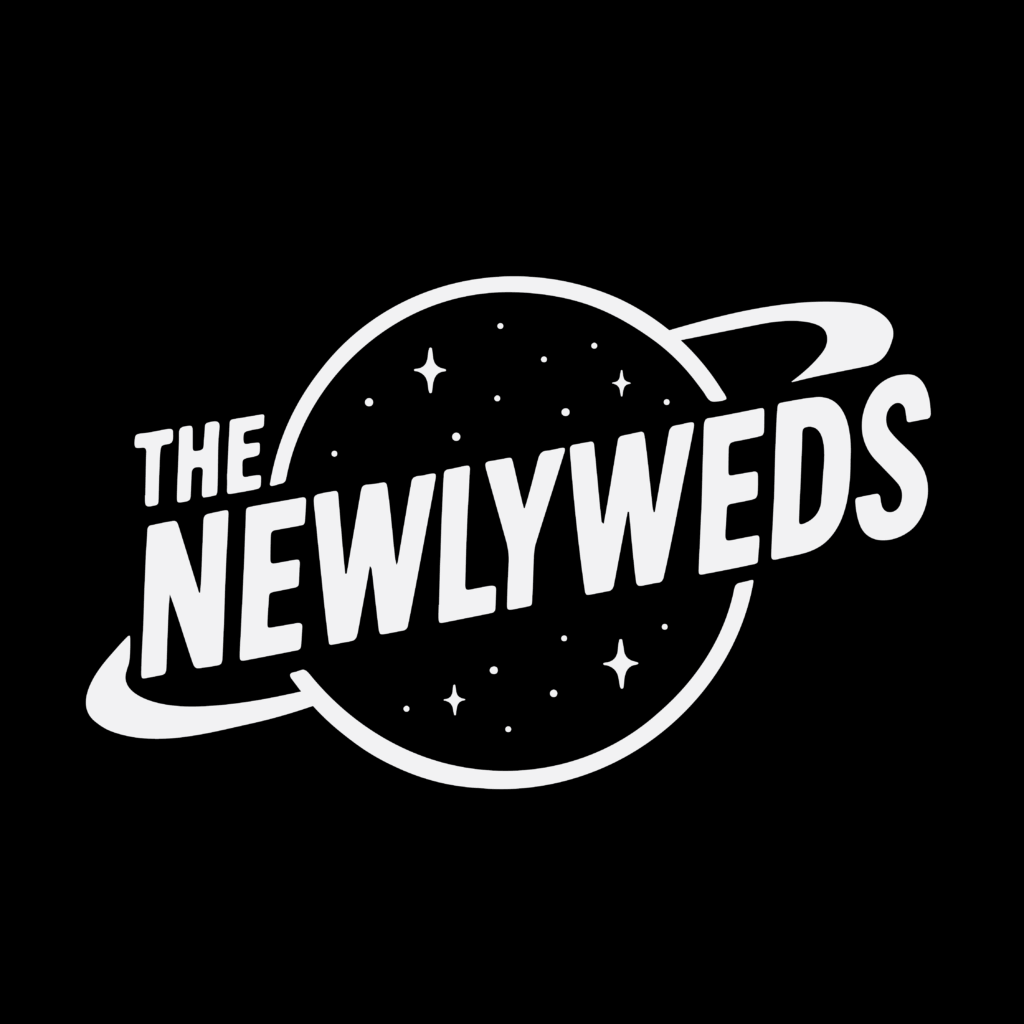 The newlyweds white logo on black background