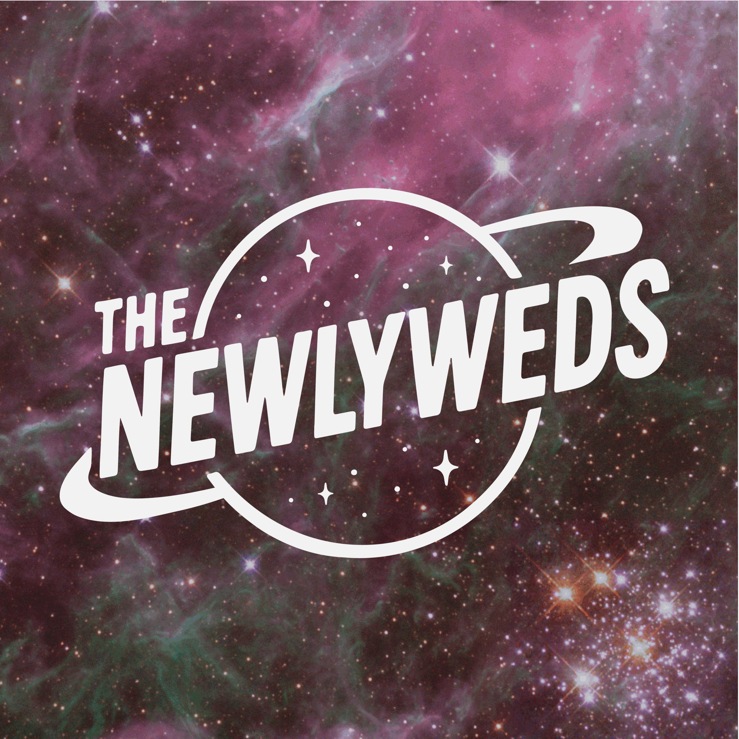 The newlyweds white logo on space background